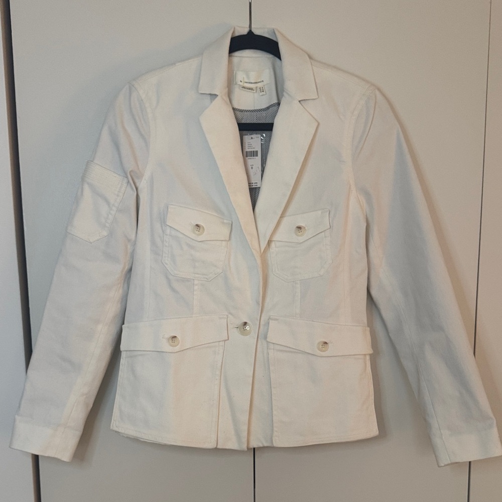 Anthropologie Cream Blazer with Buttoned Pockets